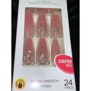 New Kiss Jelly Ultra Smooth Press-On Nails Rhinestones Sculpted Glam 24‎ Count